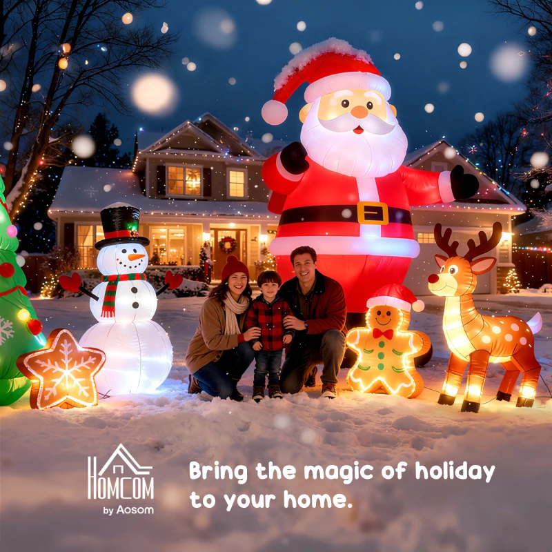 HOMCOM 7.5ft Christmas Inflatable Santa Claus Driving a Fire Truck with Tree, Outdoor Blow-Up Yard Decoration with LED Lights Display