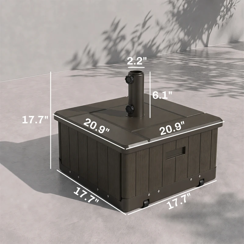 Outsunny 3-in-1 Outdoor Umbrella Base with Wheels and Handles, End Table, Flower Box Planter with Hole, 175 lbs. Capacity, Brown