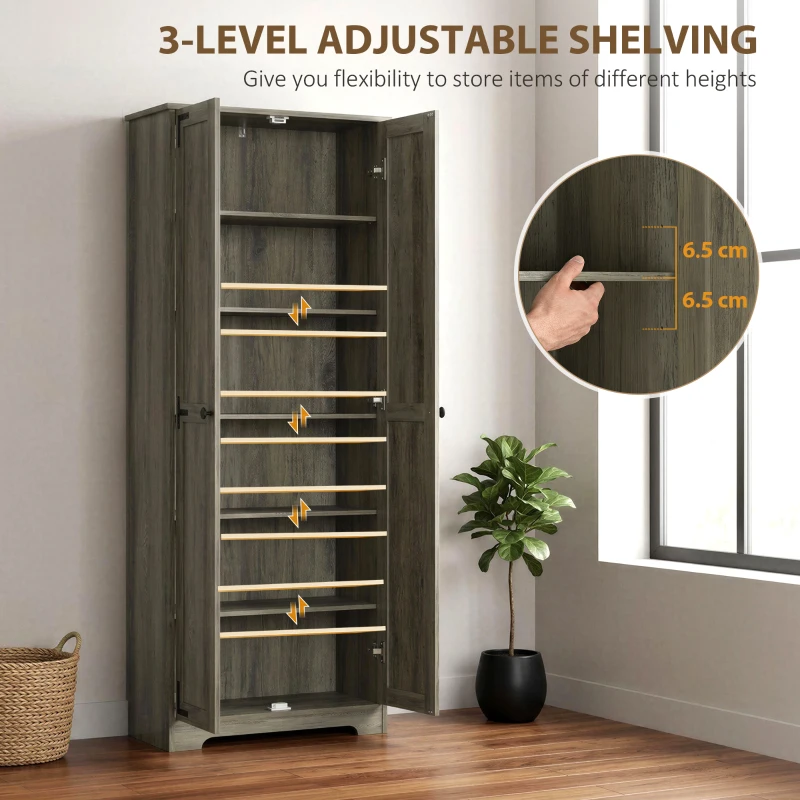 HOMCOM 67" Farmhouse Pantry Cabinet, Freestanding Food Pantry Cabinet with Adjustable Shelves, Distressed Gray