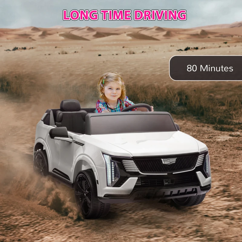 Qaba 2-Seater 12V 10AH Ride on Truck, Cadillac Escalade Licensed Electric Car for Kids w/ Spring Suspension Wheels, White