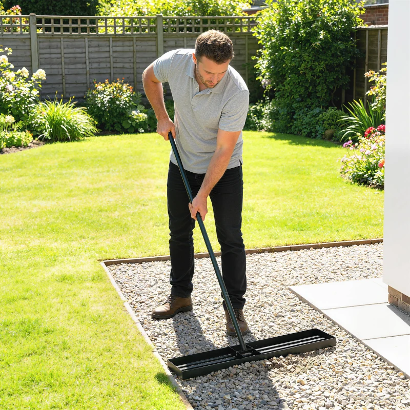 Outsunny Lawn Leveling Rake, 30" x 10" Heavy Duty Yard Leveling Rake with 66.5" Handle for Backyard, Golf Course