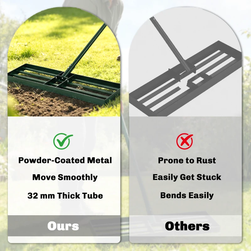Outsunny Lawn Leveling Rake, 30" x 10" Heavy Duty Yard Leveling Rake with 66.5" Handle for Backyard, Golf Course