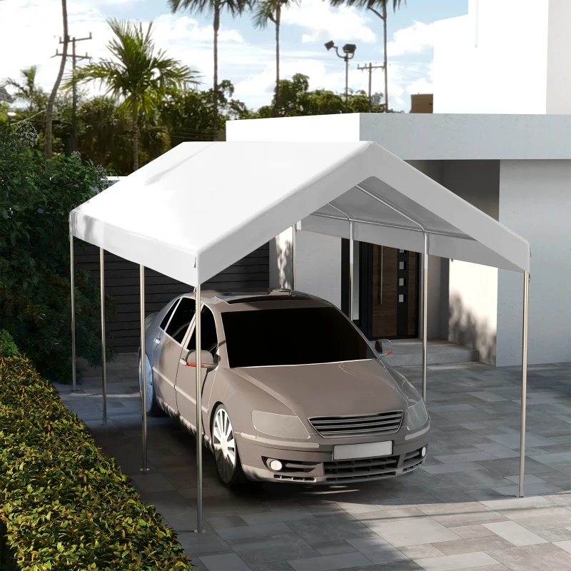 Outsunny 20' x 10' Carport Replacement Canopy for Model 84C-207WT or 84C-386V00WT with Ball Bungee Cords, White (Only Cover)