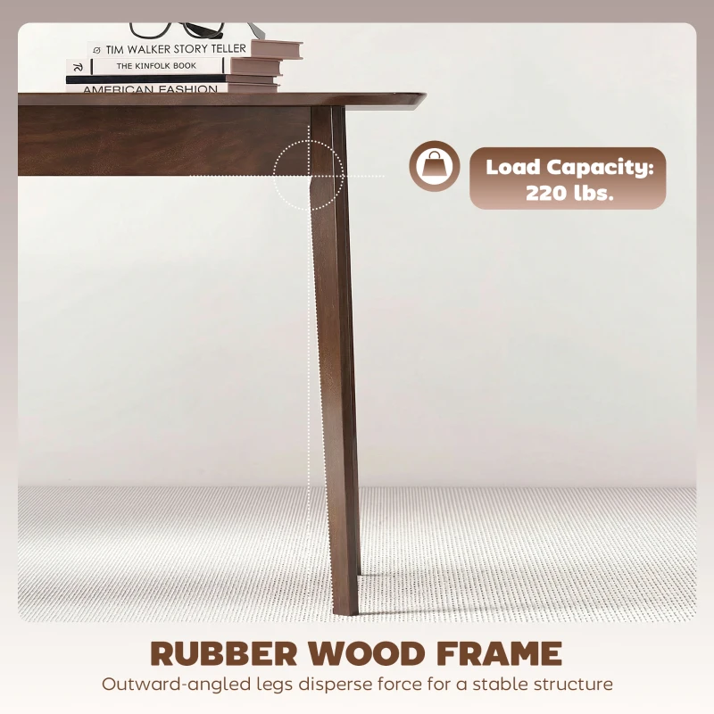 HOMCOM 47.2" Rectangle Dining Table for 4, Mid-Century Modern Kitchen Table with Rubber Wood Frame for Dining Room, Mahogany