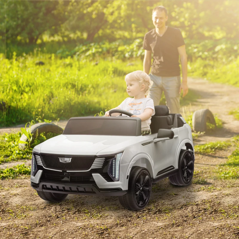 Qaba 2-Seater 12V 10AH Ride on Truck, Cadillac Escalade Licensed Electric Car for Kids w/ Spring Suspension Wheels, White
