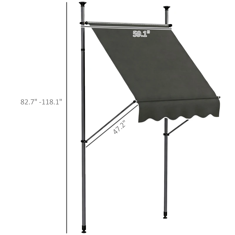 Outsunny 5' x 4' Manual Retractable Awning, Non-Screw Patio Awning, UV Resistant, for Window or Door, Dark Gray
