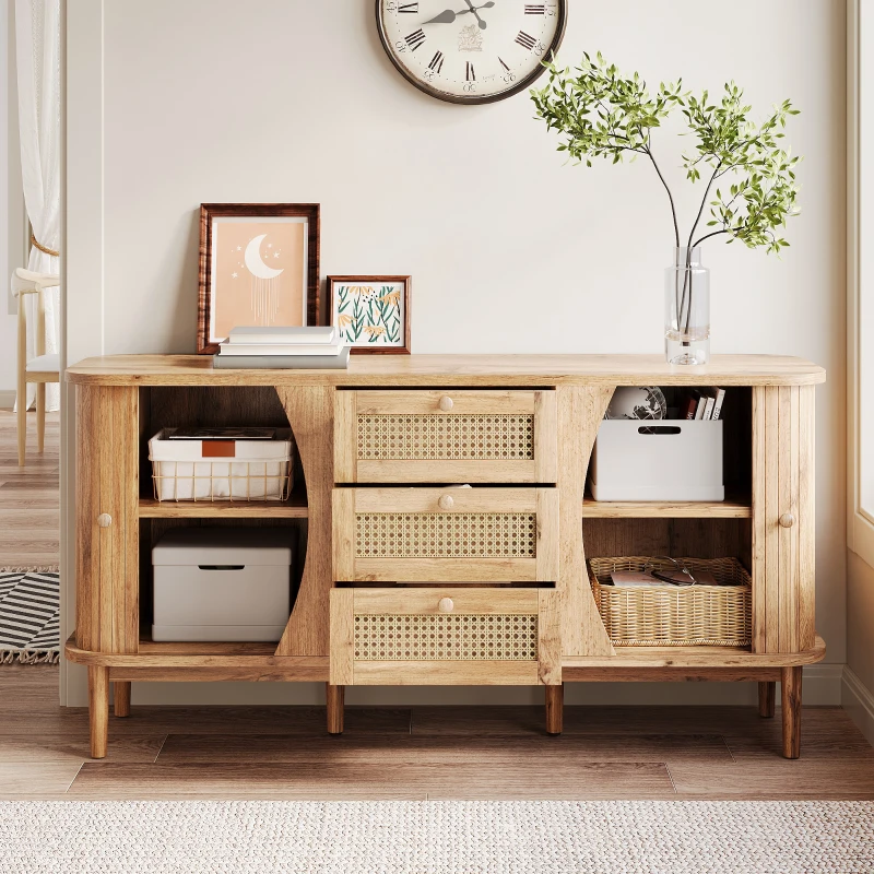 Versatile Sideboard with 3 Drawers, 2 Doors and Adjustable Shelves, Stylish Cabinet for Living or Dining Room,55.5'' L x 16'' W x 30'' H, Wood