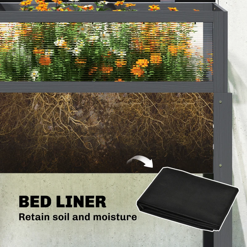 Outsunny Raised Garden Bed with Flip-Up Greenhouse Top, Wooden Elevated Planter Box with Legs and Liner, Grey