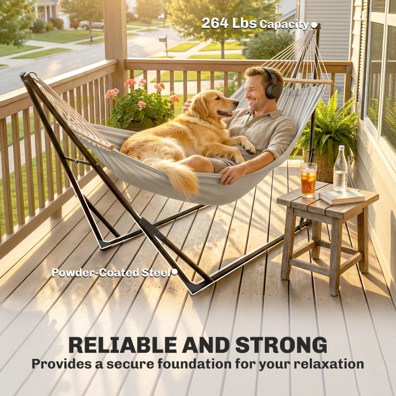 Outsunny 9.5ft Hammock Stand Only, Portable Adjustable Foldable Powder-Coated Steel Hammock Frame, Black
