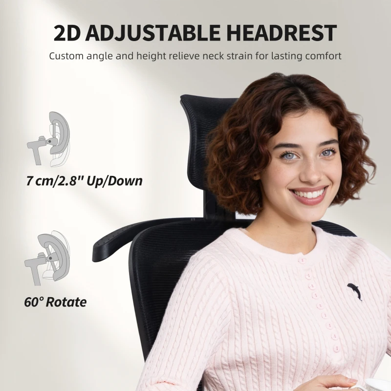 HOMCOM Office Chair, Ergonomic Mesh Computer Desk Chair with Adjustable Headrest, Lumbar Support, Black