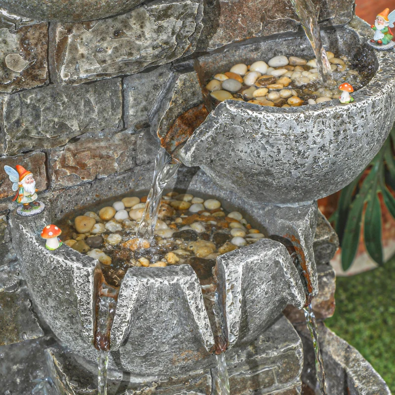 Outsunny Outdoor Water Fountain with LED Lights, 31.5" Tall 5 Tiers Cascading Water Feature for Garden Patio Home Decor, Gray