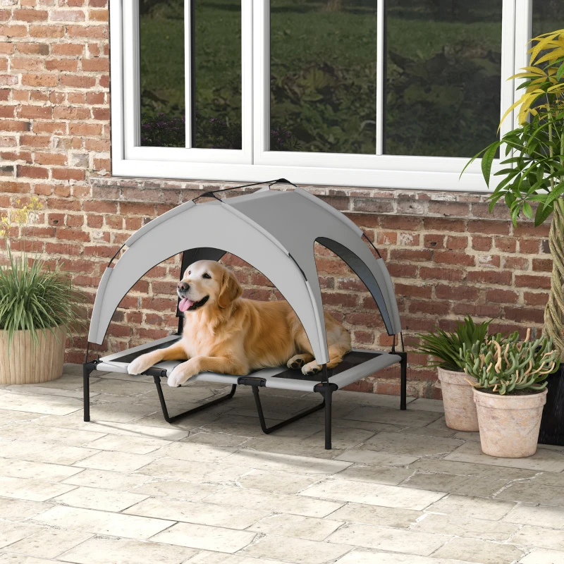 PawHut Elevated Dog Bed with Canopy, Raised Outdoor Pet Bed for Camping with Washable Breathable Mesh, 42" x 30" x 37"