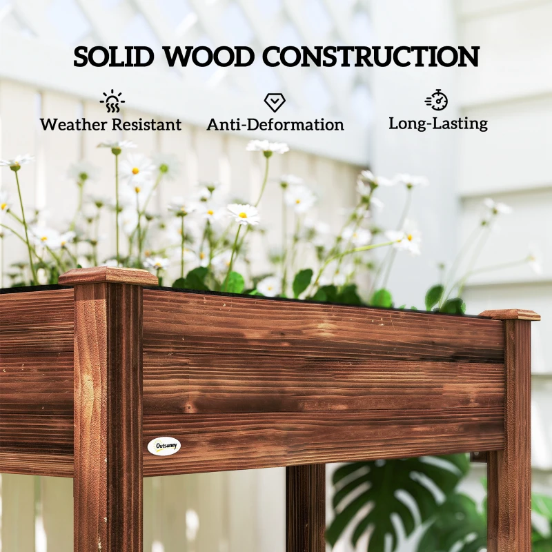 Outsunny 34" x 18" x 30" Wooden Patio Raised Garden Bed Planter, Elevated Planter Box with Legs, Carbonized