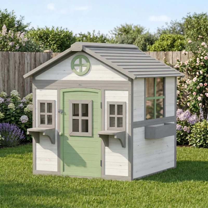 PawHut Chicken Coop, Wooden Hen House Outdoor Playhouse for 2-4 Chickens, Poultry Cage with Planter Pots and Boxes