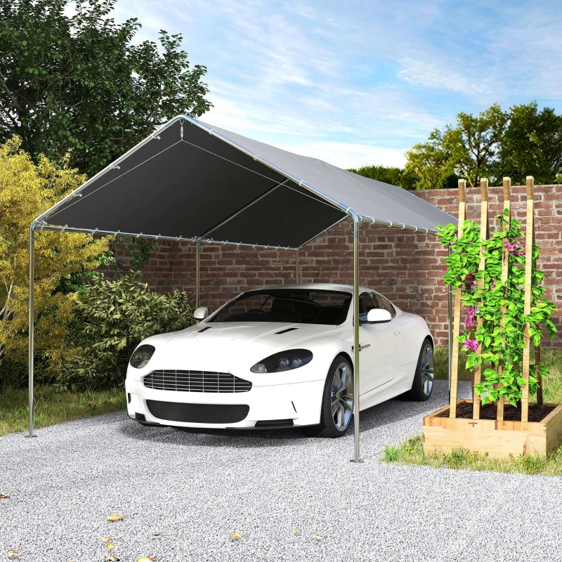 Outsunny 9.6' x 19.5' Carport Heavy Duty Galvanized Car Canopy w/ Included Anchor Kit, 3 Reinforced Steel Cables, Gray(m-9)