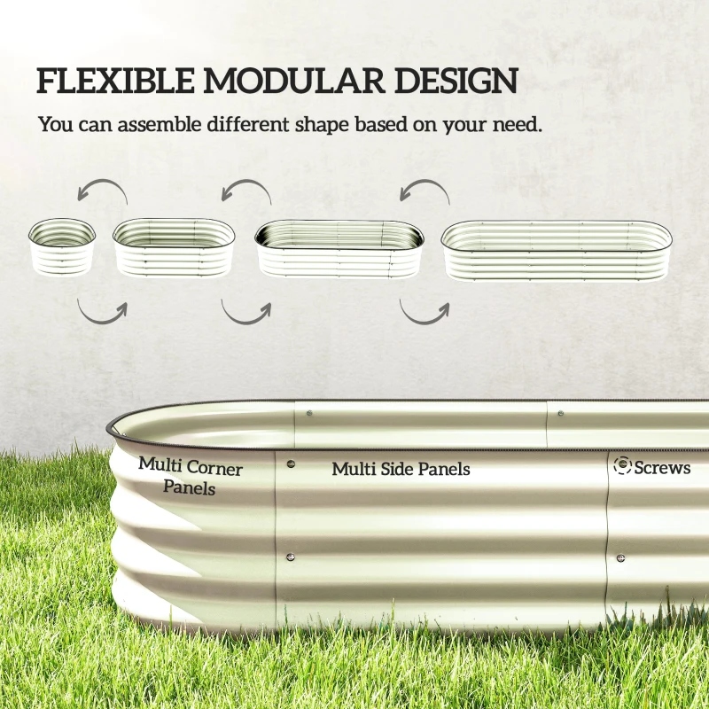 Outsunny 6.4' x 2' x 1' Galvanized Raised Garden Bed Kit, Metal Planter Box with Safety Edging, Cream