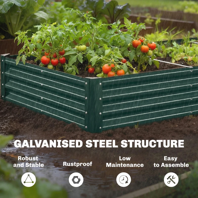 Outsunny 8 x 4 x 1ft Galvanized Raised Garden Bed, Reinforced Outdoor Planter Box with Open Bottom, Green