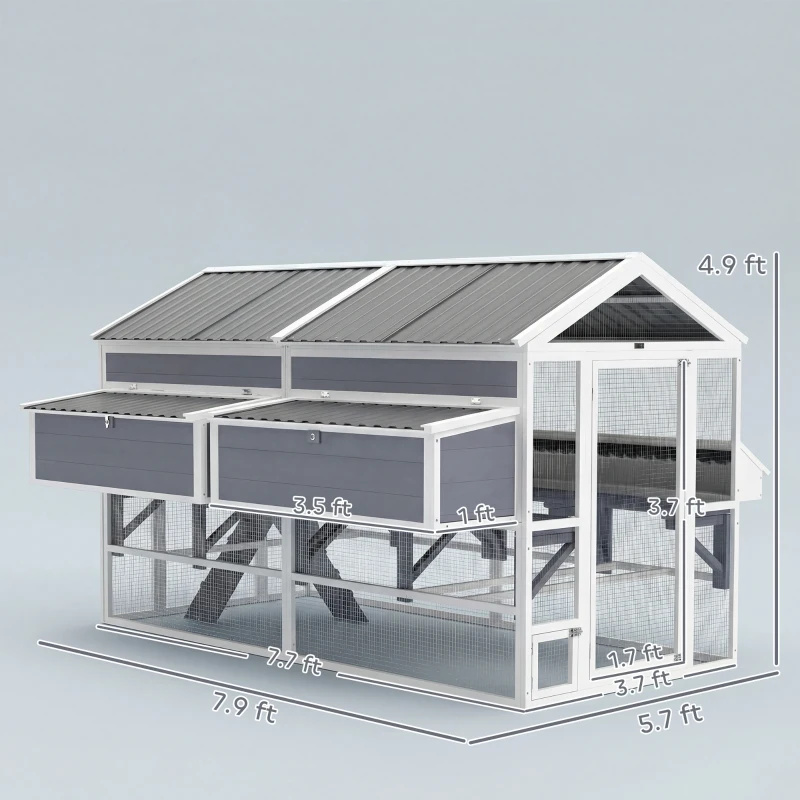 PawHut Wooden Chicken Coop, Outdoor Hen House with 2 Feeders, 2 Nesting Boxes, 2 Roosting Bars, Ramps, Waterproof Roof