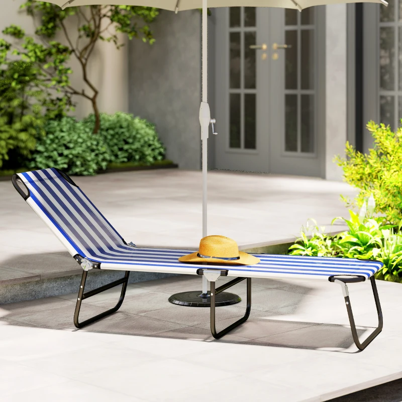 Outsunny Portable Folding Adjustable Sun Beach Lounger / Camping Cot - Blue and White