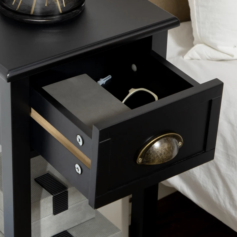 HOMCOM 2-Tier Nightstand, Side Table with Drawer and Shelf for Living Room or Bedroom, Set of 2, Black