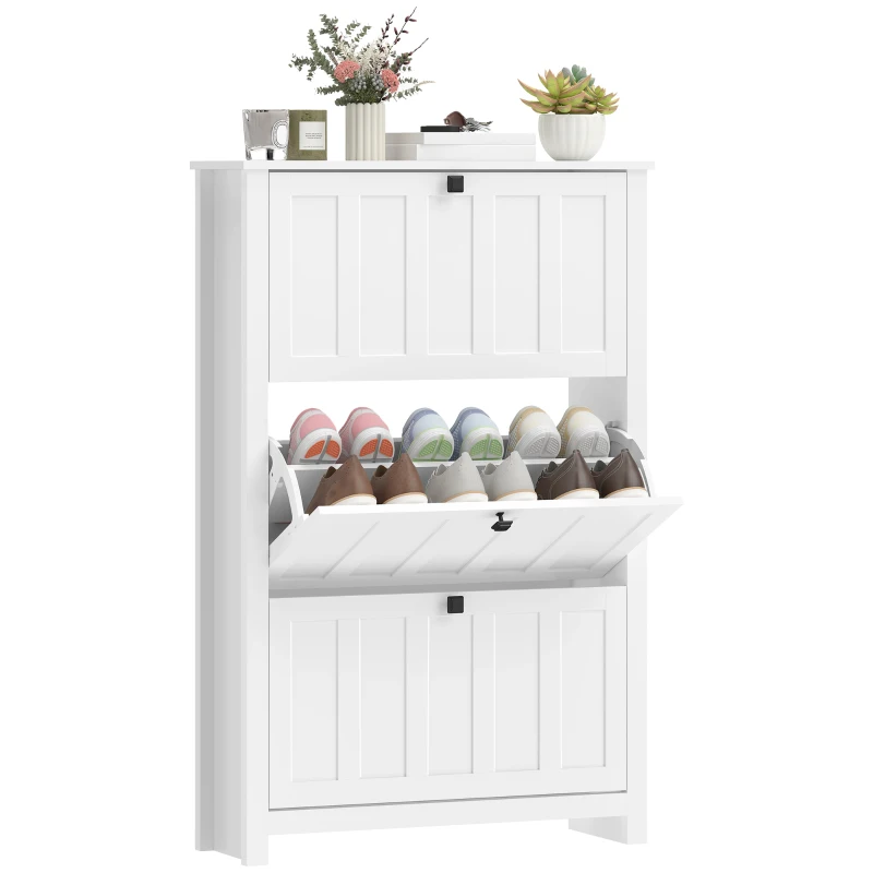 HOMCOM Slim Shoe Cabinet with 3 Flip Drawers, Shoe Storage Cabinet with Adjustable Shelves for Entryway, Holds 18 Pairs, White