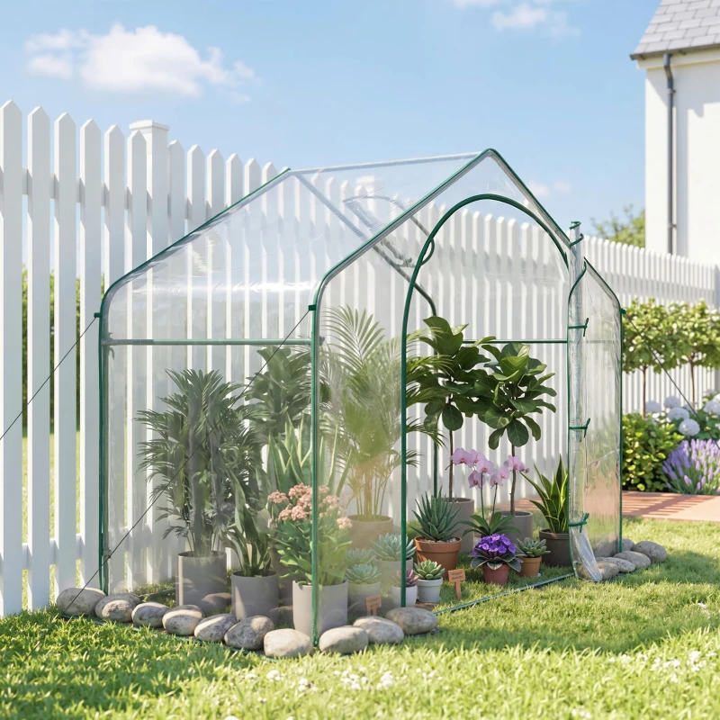 Outsunny 6' x 3' x 5' Portable Walk-in Greenhouse, Plastic Cover, Steel Frame Garden Hot House, Zipper Door, Top Vent for Flowers, Vegetables, Saplings, Tropical Plants, Clear