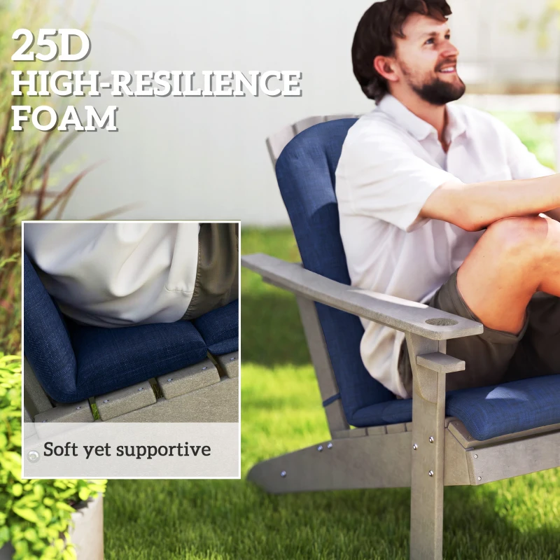 Outsunny Set of 4 Patio Chair Cushions, High Back Adirondack Chair Cushion with Ties, High-Density Foam, Navy Blue