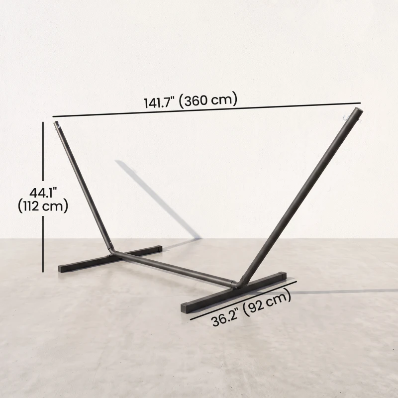 Outsunny 11.8'L Hammock Stand Extra Long Heavy Duty Straight Pole Day Bed Swing Metal Frame Simple Set Up Garden Outdoor Camping Picnic Use Black