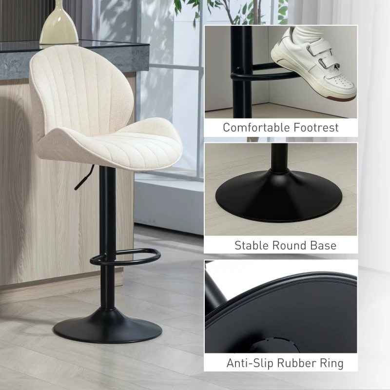 HOMCOM Bar Stools Set of 2, Swivel Barstools with Back, Adjustable Height and Footrest for Kitchen Island, Dining Room, Beige