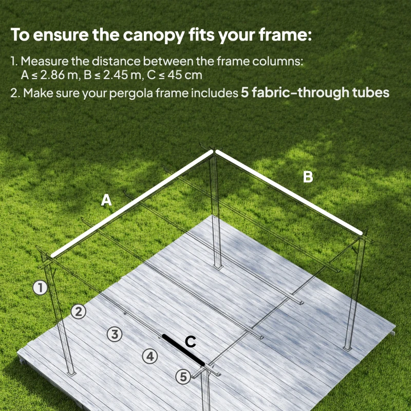 Outsunny 8' x 9.4' Retractable Pergola Canopy Replacement, Fit 7' x 10' Frame, UV30+ Pergola Cover Top Only, Dark Grey