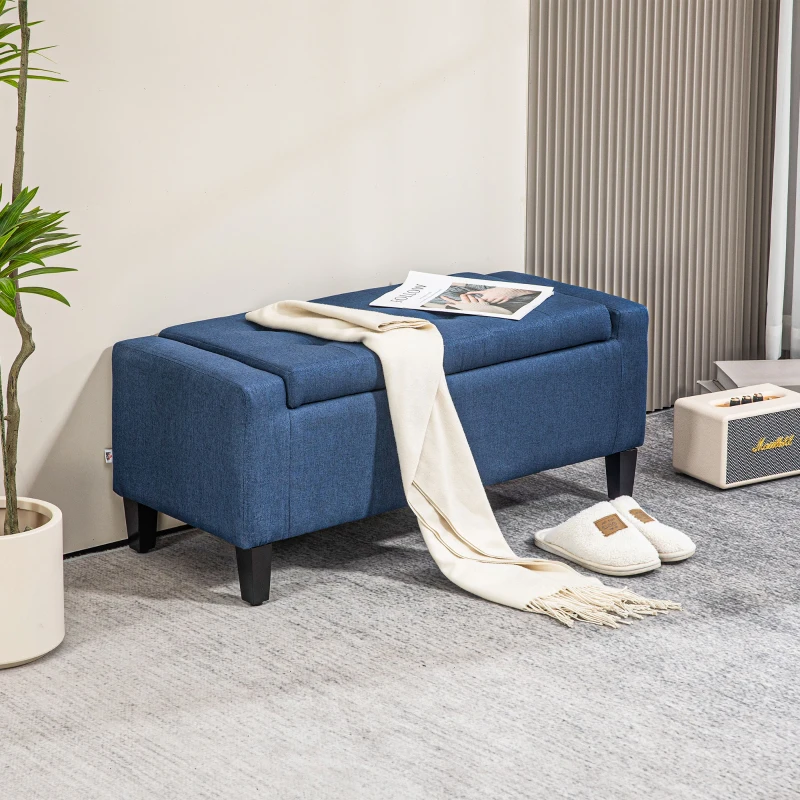 HOMCOM Upholstered Storage Ottoman Bench, Button Tufted Ottoman with Hidden Storage, Lift Top for Living Room, Dark Blue