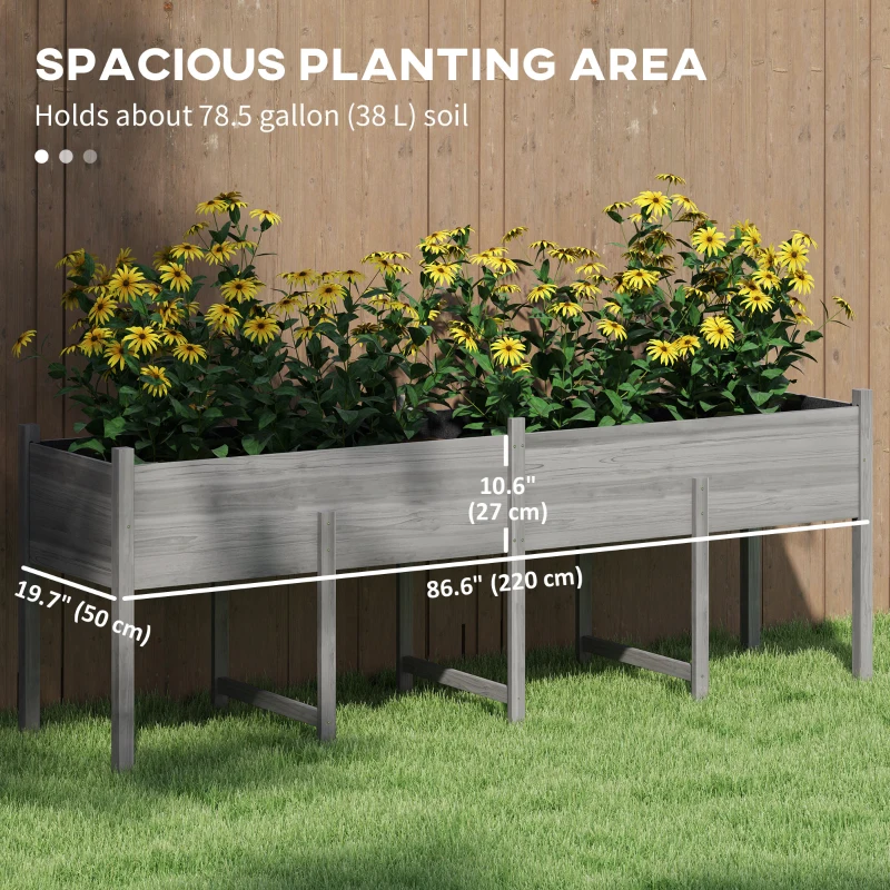 Outsunny Wooden Raised Garden Bed Planter, Large Elevated Planter Box with Legs, Bed Liner and Drain Holes, Grey