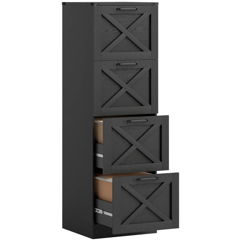 HOMCOM 4 Drawer File Cabinet with Silent Slides, Vertical Farmhouse Filing Cabinet Fits Letter/A4 Size Home Office, Black