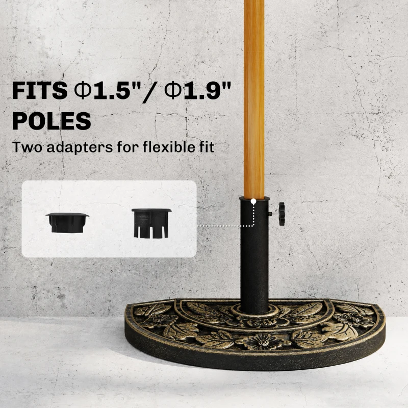 Outsunny 20lbs Half Round Patio Umbrella Base Outdoor Decorative Resin Parasol Stand Holder for Φ1.5", Φ1.9" Pole, for Lawn, Deck, Backyard, Garden, Bronze