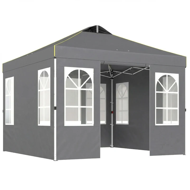Outsunny 9.6 x 9.6 ft Pop Up Canopy Tent with Sidewalls, One Push Setup, UPF50+ Portable Instant Canopy Shelter, Dark Gray