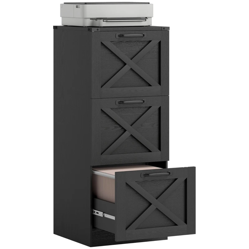 HOMCOM 3 Drawer File Cabinet with Silent Slides, Vertical Farmhouse Filing Cabinet Fits Letter/A4 Size Home Office, Black