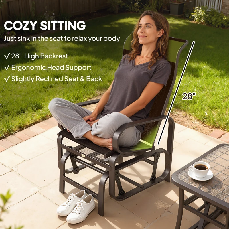 Outsunny Gliding Lounger Chair Set of 2, Single Rockers with Lightweight Metal & Mesh Construction, Brown