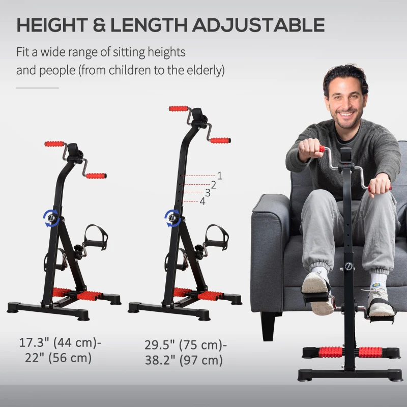 Soozier Pedal Exerciser, Hand Arm Knee and Leg Exercise Machine, Height-adjustable, with LCD Display and Foot Massage Roller