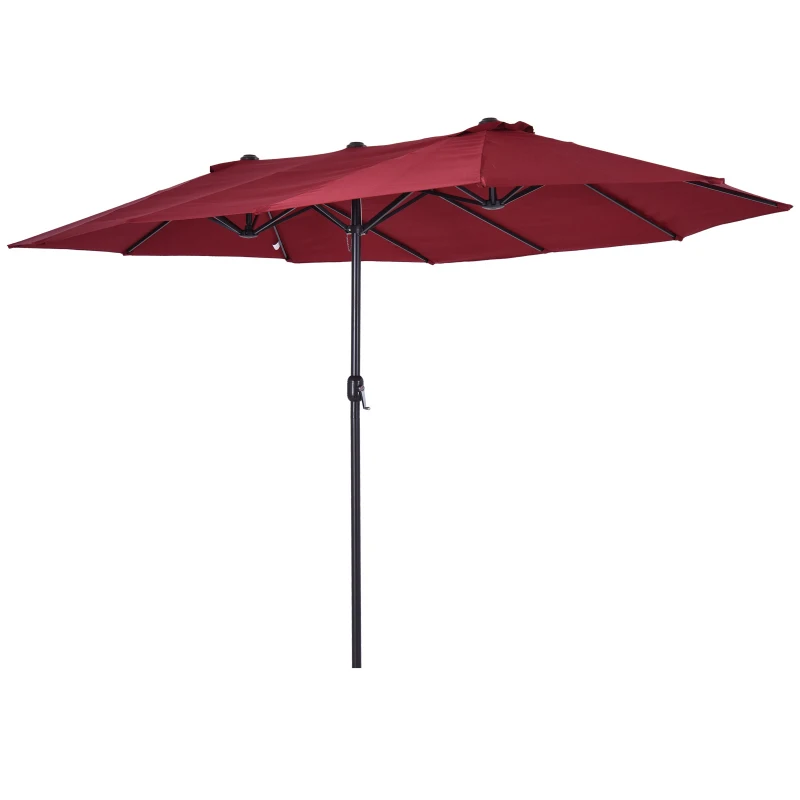 Outsunny Extra Large 15 ft Patio Umbrella, Double-Sided Wide Outdoor Umbrella with Crank Handle and Air Vents for Backyard, Deck, Pool, Market, Wine Red