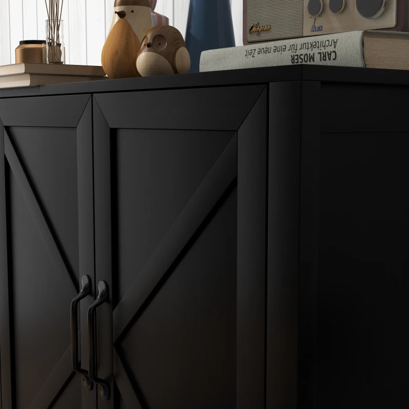 HOMCOM Sideboard Buffet, Kitchen Storage Cabinet with Barn Door and Adjustable Shelves, Storage Pantry, Black Oak