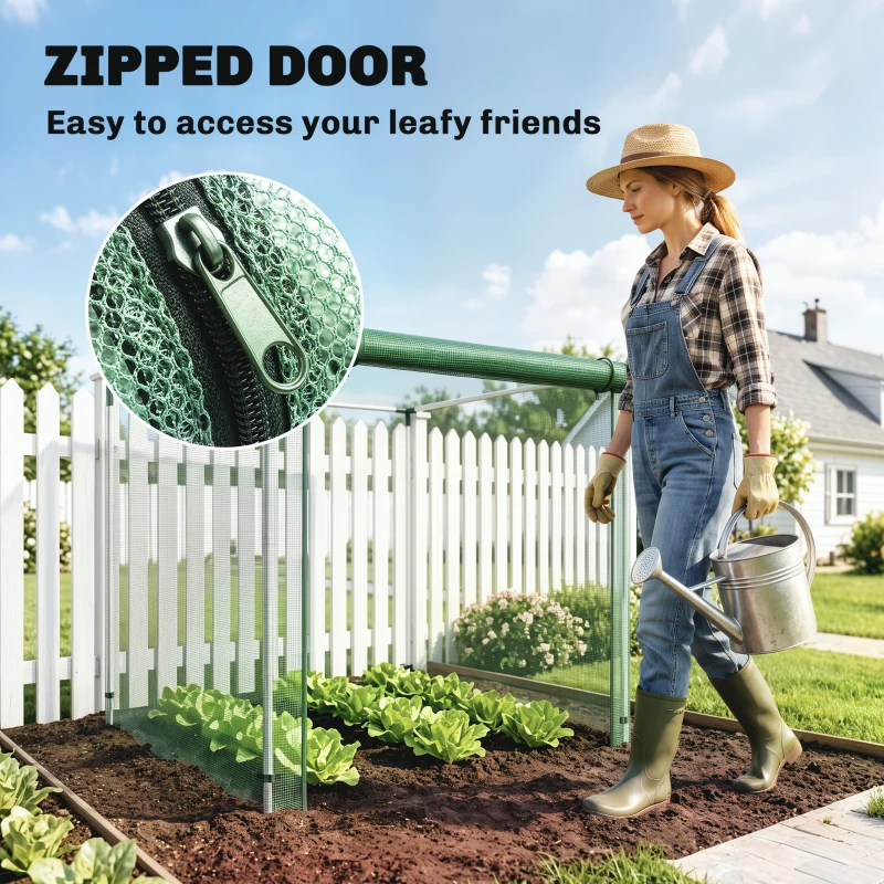 Outsunny Galvanized Steel Crop Cage, Plant Protection Tent with Zippered Door, 4' x 4', Green