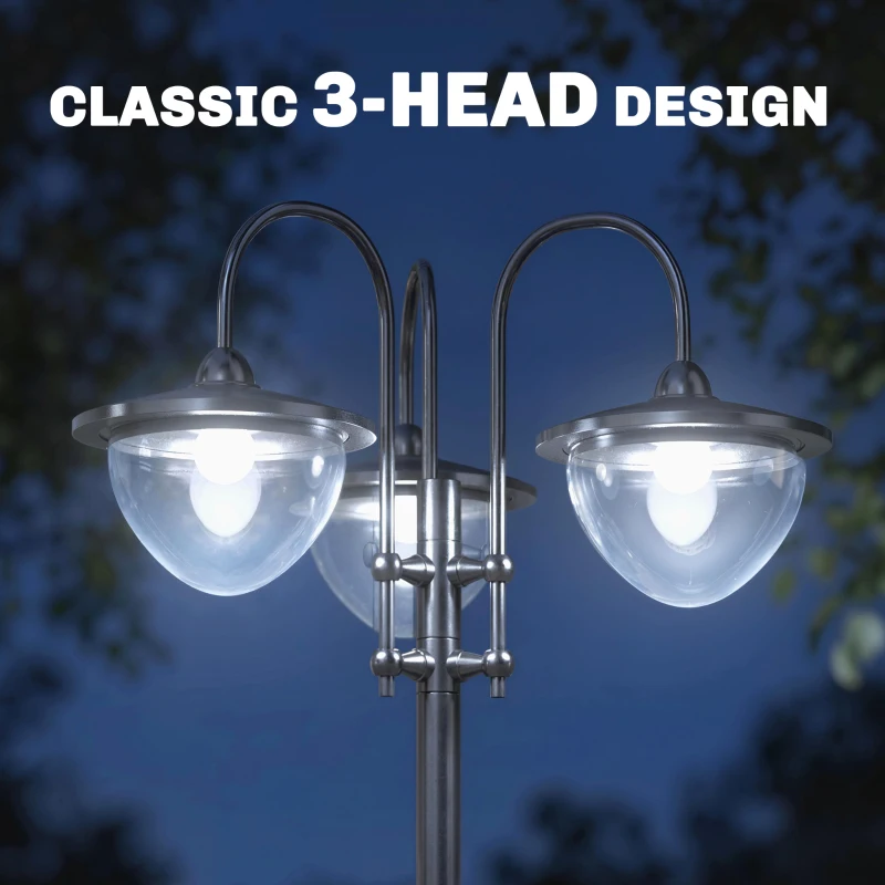 Outsunny 74.5" 3-head Solar Lamp Post Light with Planter, Solar Pole Lights Outdoor Waterproof LED Lighting for Backyard Pathway Patio Lawn Driveway Decor, Black
