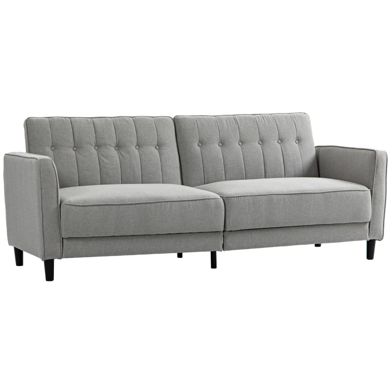 HOMCOM Convertible Bed with Couch, Button Tufted Fabric Sofa Bed with Adjustable Back for Living Room, Grey