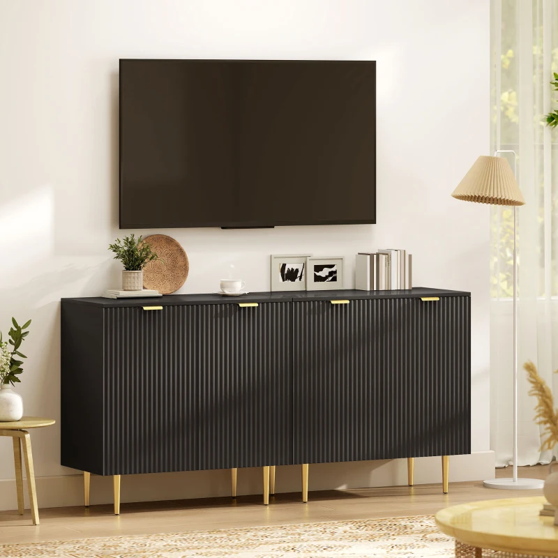HOMCOM Modern Kitchen Storage Cabinet, Sideboard Buffet Cabinet with Adjustable Shelves and Metal Legs for Kitchen, Black
