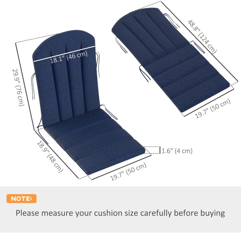 Outsunny Set of 4 Patio Chair Cushions, High Back Adirondack Chair Cushion with Ties, High-Density Foam, Navy Blue