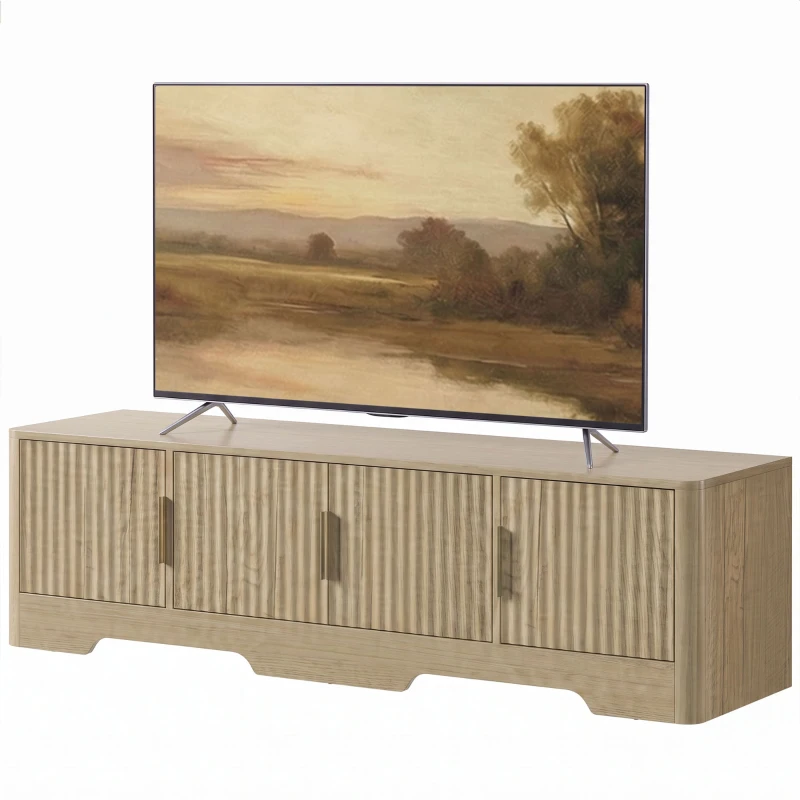 HOMCOM TV Stand for TVs up to 60", Modern Entertainment Center with Fluted Doors for Living Room, Oak