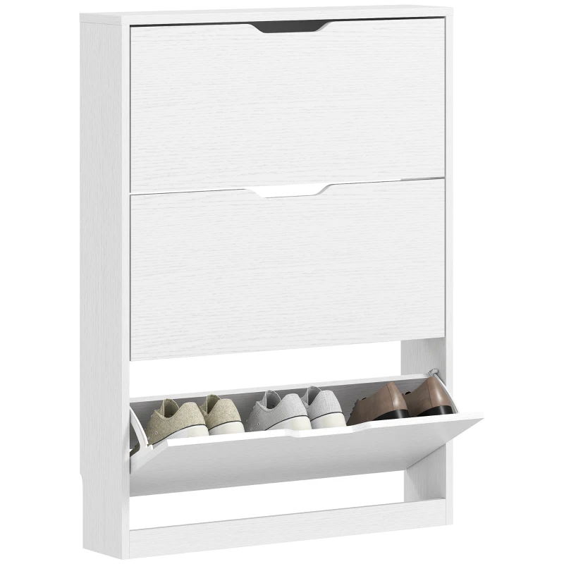 HOMCOM Narrow Shoe Storage Cabinet, Shoe Cabinet with 3 Flip Drawers, 31.5" W x 6.7" D x 42.5" H, White