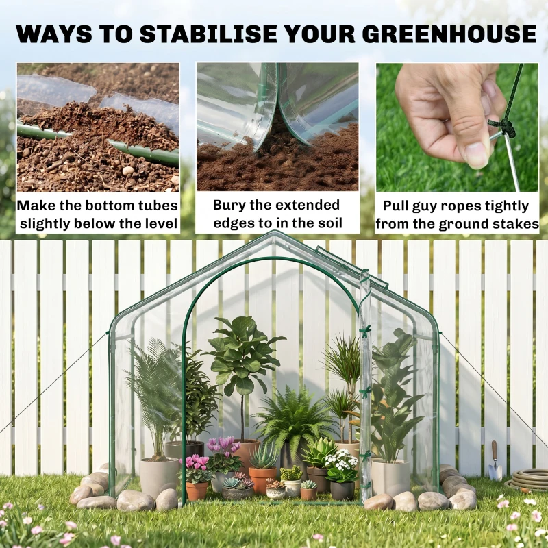 Outsunny 6' x 3' x 5' Portable Walk-in Greenhouse, Plastic Cover, Steel Frame Garden Hot House, Zipper Door, Top Vent for Flowers, Vegetables, Saplings, Tropical Plants, Clear