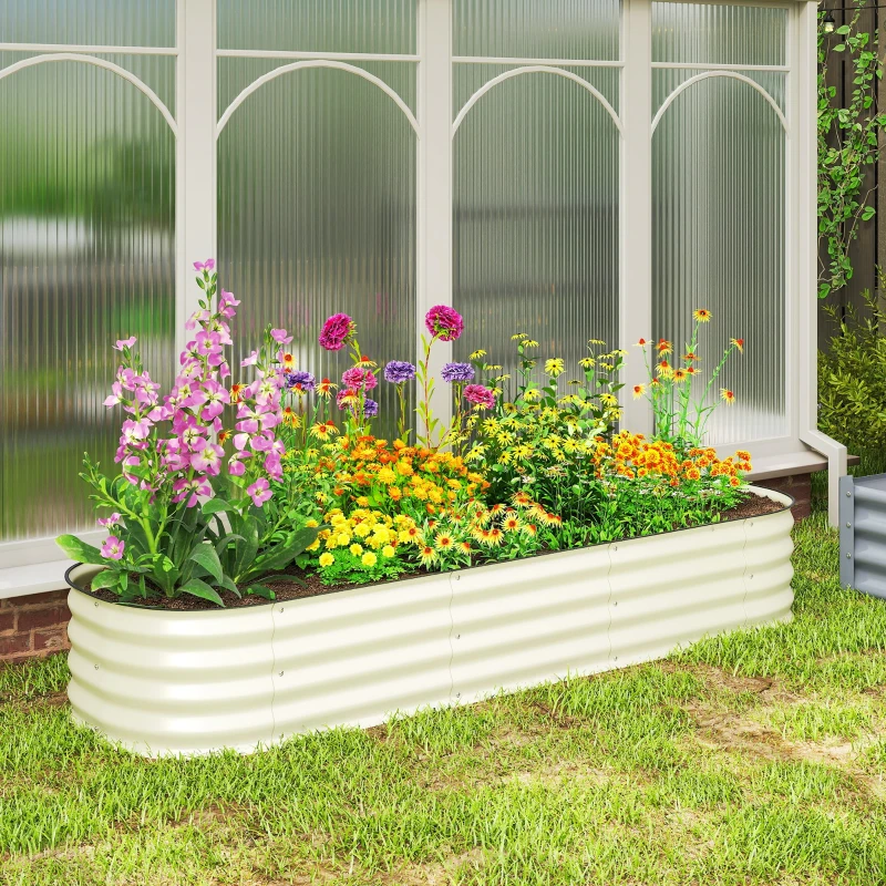 Outsunny 6.4' x 2' x 1' Galvanized Raised Garden Bed Kit, Metal Planter Box with Safety Edging, Cream