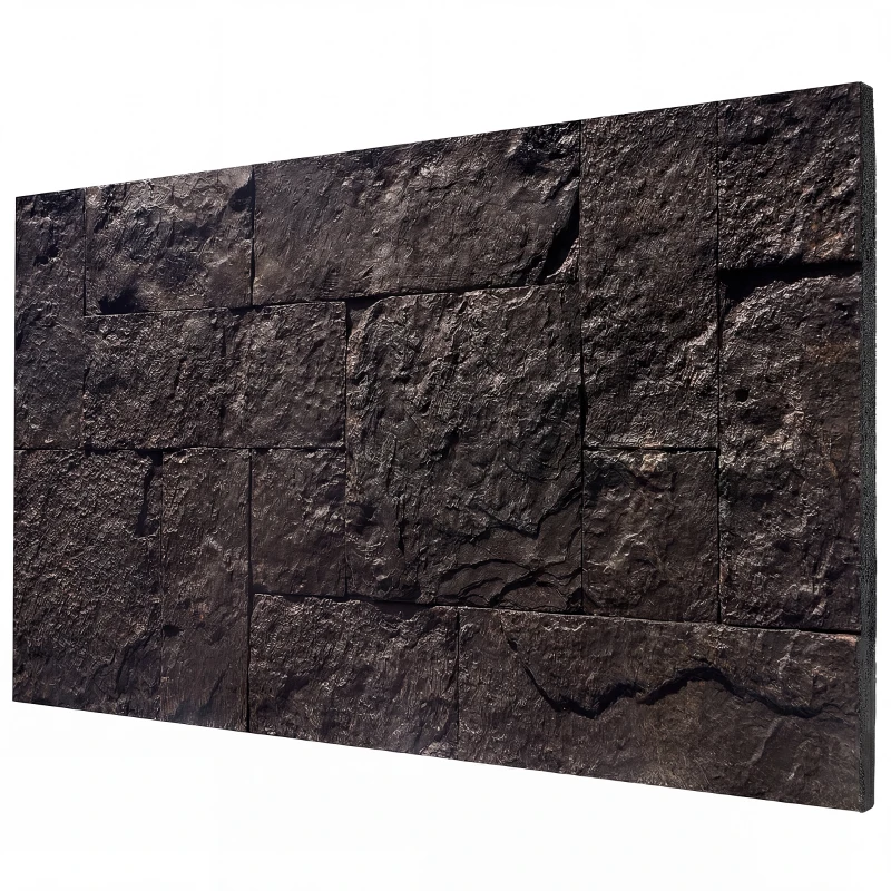 HOMCOM 8-Pack 3D Faux Stone Wall Panels, Lightweight Polyurethane Panels for Interior and Exterior Accent Walls, Black